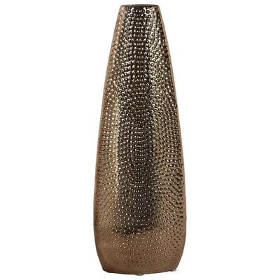 Oval Shape Ceramic Vase With Pimpled Pattern, Large, Copper