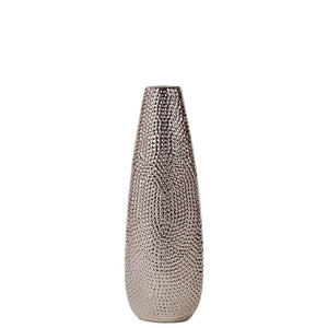 Oval Shape Ceramic Vase With Pimpled Pattern, Small, Silver