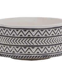 Stoneware Wide Round Pot With Black Embossed Lattice Chevron Design, Small, White