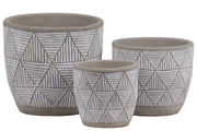 Irregular Stoneware Pot With Embossed Lattice Triangle Design, Set of 3, Gray