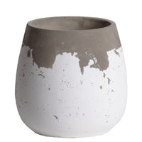 Cement Round Bellied Pot With Irregular Gray Band Rim Top, Small, White