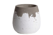 Cement Round Bellied Pot With Irregular Gray Band Rim Top, Small, White