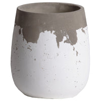 Cement Round Bellied Pot With Irregular Gray Band Rim Top, Large, White