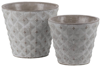 Cement Round Embossed Concentric Diamond Design Pot, Set of 2, Gray