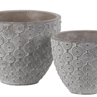 Cement Round Embossed Concentric Circle Design Pot, Set of 2, Gray