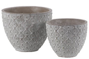 Cement Round Embossed Concentric Circle Design Pot, Set of 2, Gray