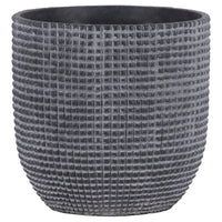 Cement Engraved Square Lattice Design Pot With Tapered Bottom, Large, Dark Gray