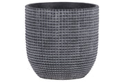 Cement Engraved Square Lattice Design Pot With Tapered Bottom, Large, Dark Gray