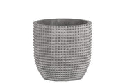 Cement Engraved Square Lattice Design Pot With Tapered Bottom, Medium, Light Gray