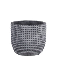 Cement Engraved Square Lattice Design Pot With Tapered Bottom, Small, Dark Gray