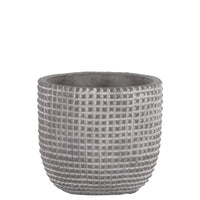 Cement Engraved Square Lattice Design Pot With Tapered Bottom, Small, Light Gray