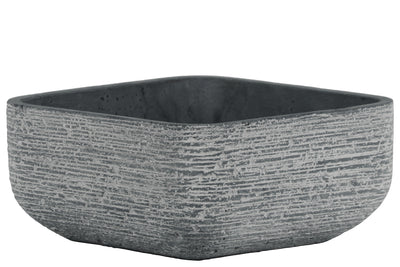 Cement Broomed Finish Low Square Pot With Tapered Bottom, Dark Gray