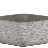 Cement Broomed Finish Low Square Pot With Tapered Bottom, Light Gray