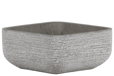 Cement Broomed Finish Low Square Pot With Tapered Bottom, Light Gray