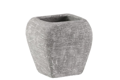 Cement Square Pot With Recessed Lip And Tapered Bottom, Small, Light Gray