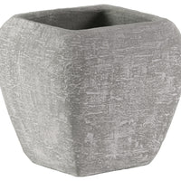 Cement Square Pot With Recessed Lip And Tapered Bottom, Large, Light Gray
