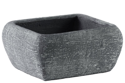 Cement Recessed Lip Low Square Pot With Tapered Bottom, Large, Gray