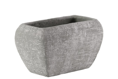 Cement Recessed Lip Rectangular Pot With Tapered Bottom, Small, Light Gray