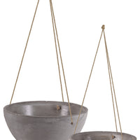 Cement Round Pot With Rope Hanger In Concrete Finish, Set Of 2, Gray