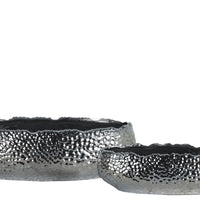 Embedded Fish Scale Irregular Lip Pot With Gloss Banded Rim Top, Set of 2, Silver
