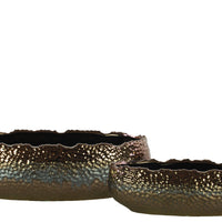 Embedded Fish Scale Irregular Lip Pot With Gloss Banded Rim Top, Set of 2, Gold