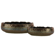 Embedded Fish Scale Irregular Lip Pot With Gloss Banded Rim Top, Set of 2, Gold