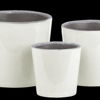 Ceramic Round Pot With Tapered Bottom, Set of Three, White