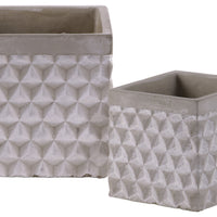 Cement Square Triangle Pattern Design Pot In Painted OffWhite Finish, Set of Two