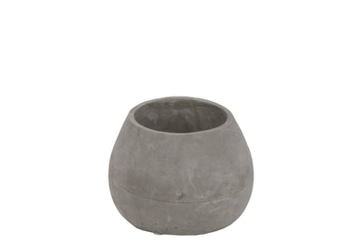 Cemented Bellied Flower Pot, Short, Gray