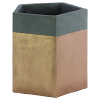 Pentagonal Shape Cemented Flower Pot With Gold Banded Rim, Gray