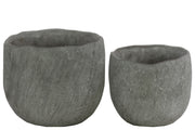 Distressed Round Cemented Flower Pot With Tapered Bottom, Set of 2, Gray