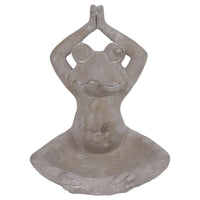 Meditating Frog Figurine In Overhead Namaskara Position With Candle Holder, Gray