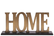 Wood Alphabet Decor "Home" On Black Rectangular Base, Gold