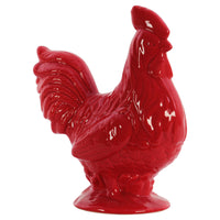 Finely Designed Ceramic Rooster Figurine On Base, Glossy Red