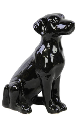 Sitting Hound Dog Figurine In Ceramic, Glossy, Black