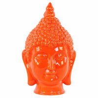 Ceramic Buddha Head Figurine with Pointed Ushnisha, Glossy Orange