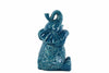 Floral Carved Sitting Elephant Figurine In Ceramic, Medium, Turquoise Blue