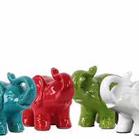 Trumpeting Standing Elephant Figurine In Ceramic, Small, Assortment Of 4, Multicolor