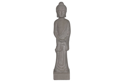 Ceramic Standing Buddha Figurine on Base, Washed Gray