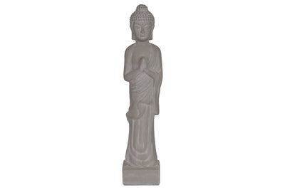 Ceramic Standing Buddha Figurine With Rounded Ushnisha, Gray