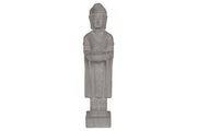 Ceramic Standing Buddha Figurine with Holding Bowl on Base, Gray