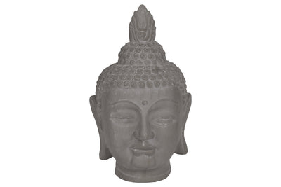 Ceramic Buddha Head Figurine With Pointed Ushnisha, Grey