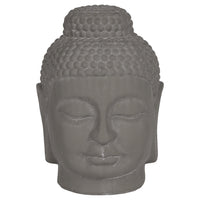 Ceramic Buddha Head Figurine With Rounded Ushnisha, Gray