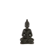 Ceramic Meditating Buddha Figurine With Rounded Ushnisha, Small, Charcoal Gray