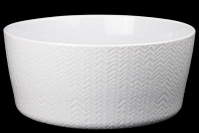Ceramic Wave Design Round Bowl Coated In White Finish