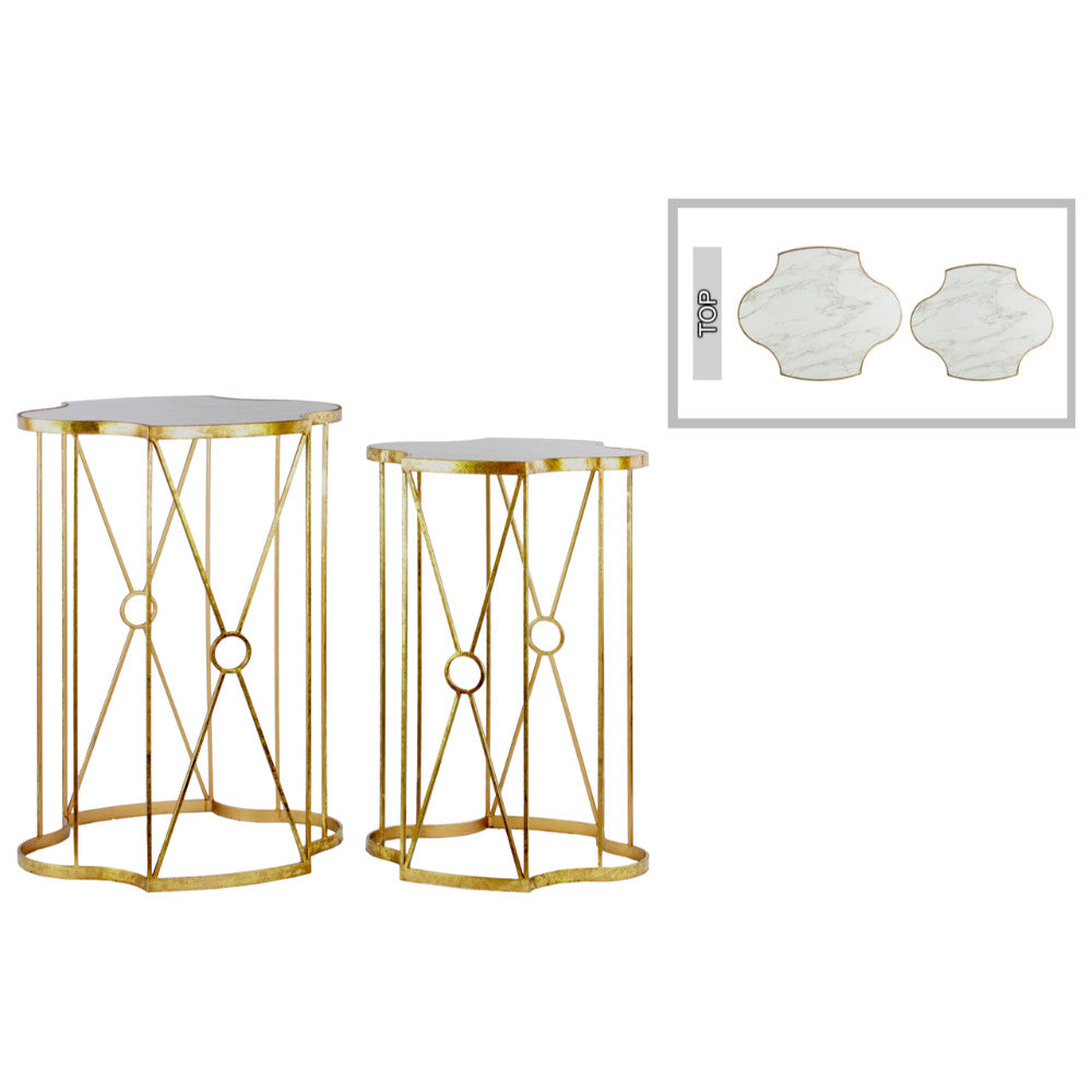 Metal Nesting Table With Wooden Top, Set of 2, Gold