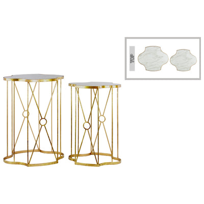 Metal Nesting Table With Wooden Top, Set of 2, Gold