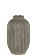 Ceramic Short Neck Round Patterned Vase With Wave Design, Small, Gray