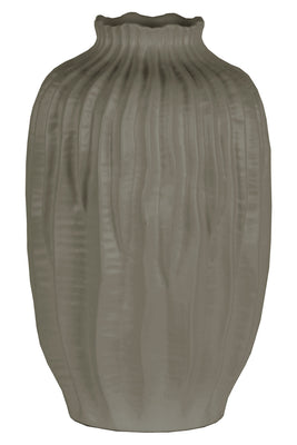 Ceramic Short Neck Round Patterned Vase With Wave Design, Large, Gray