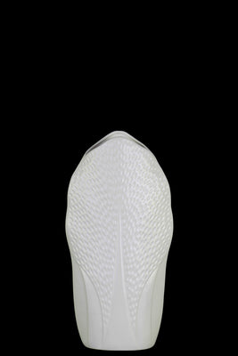 Ceramic Pyramidal Vase With Engraved Circle Design, Small, White